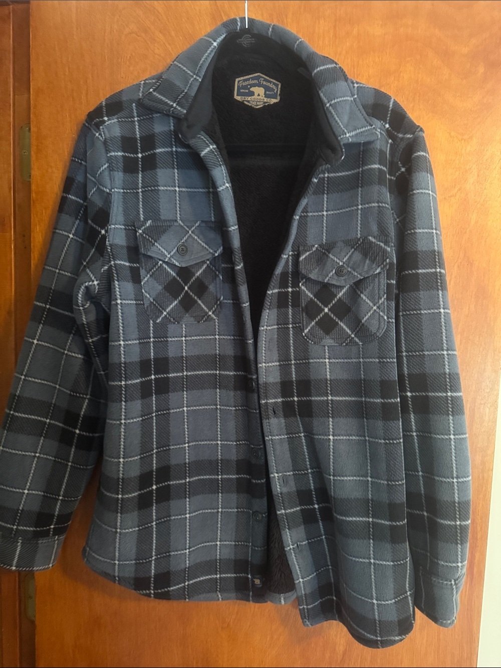 Men's fleece lined Blue & Black Plaid Sherpa-Lined Jacket